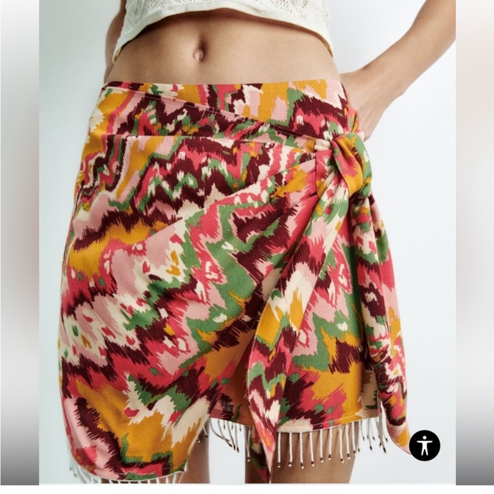 Zara Beaded Multicolor Wrap Mini Skirt